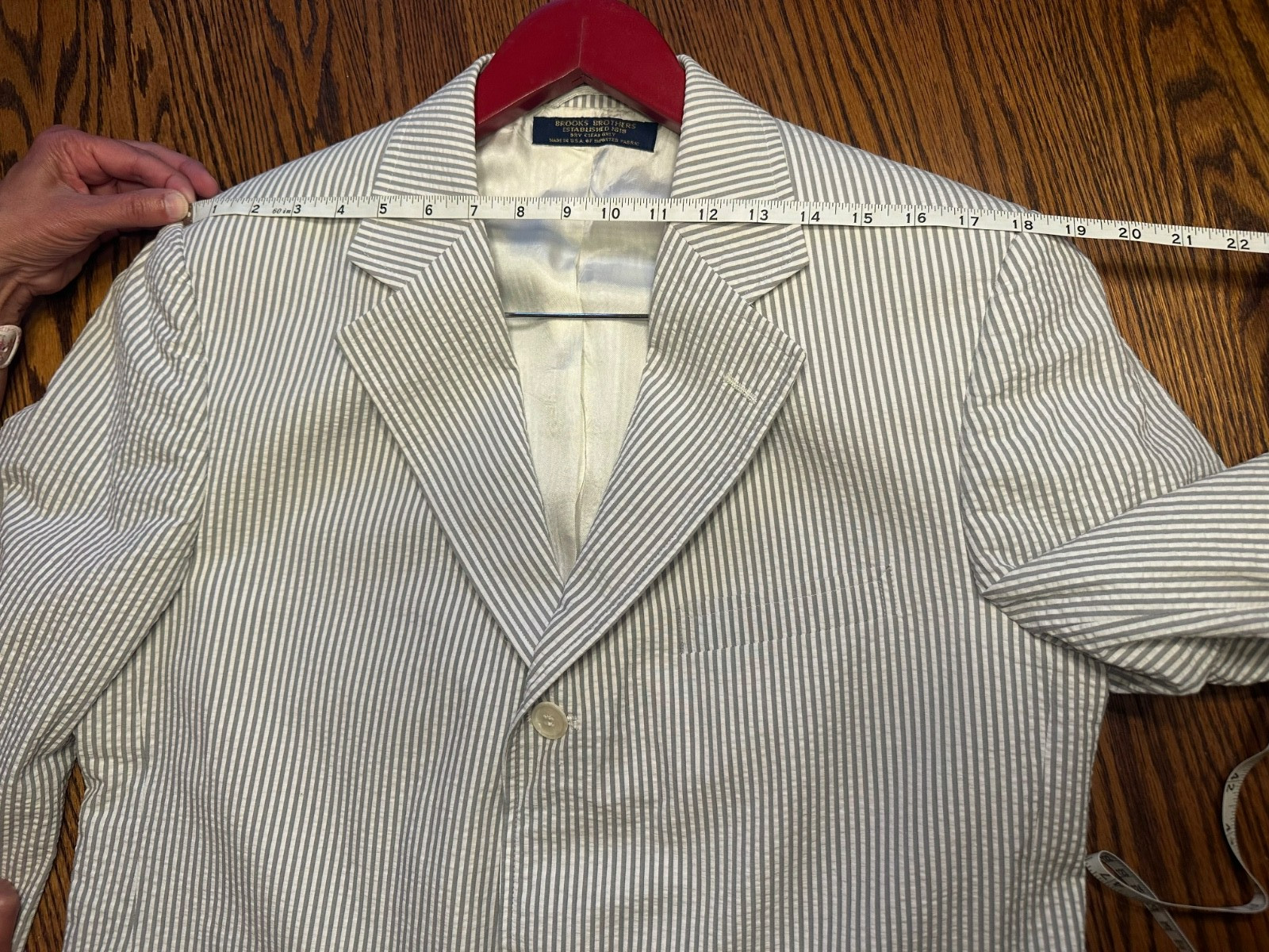 Brooks Brothers Seersucker Suit 42R 36×29 Gray White Stripe Cotton Pleated Cuff