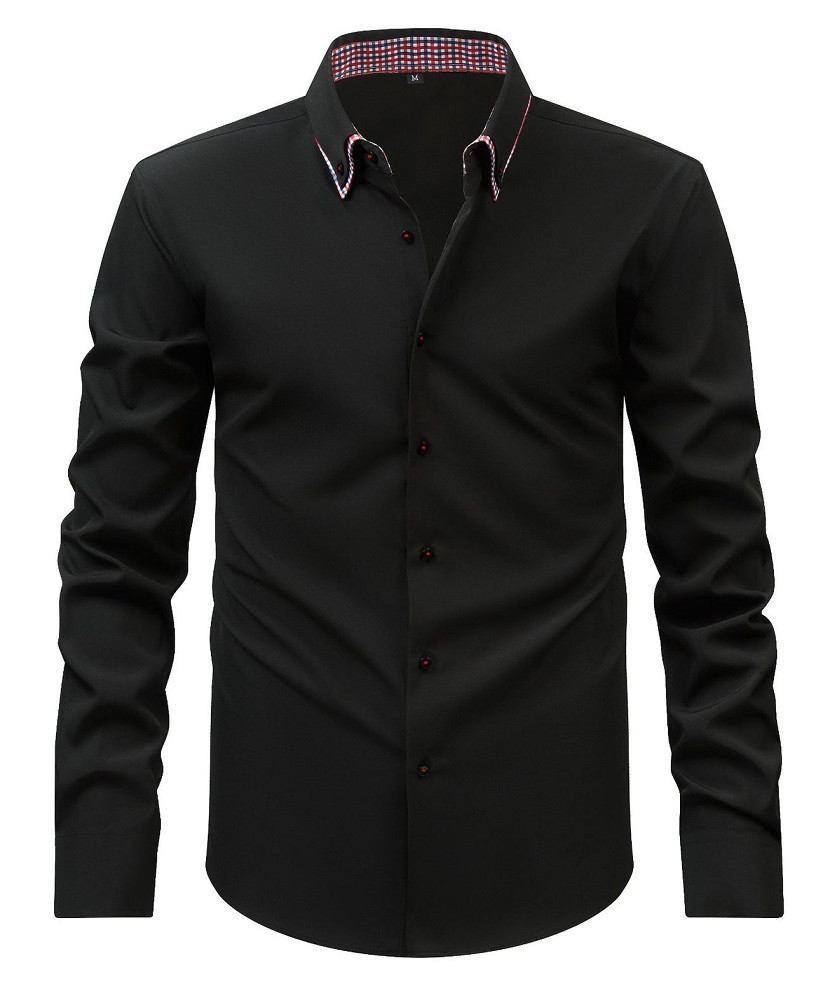 Mens Double Collar Dress Shirts Formal Long Sleeves Casual None Iron Shirts Tops