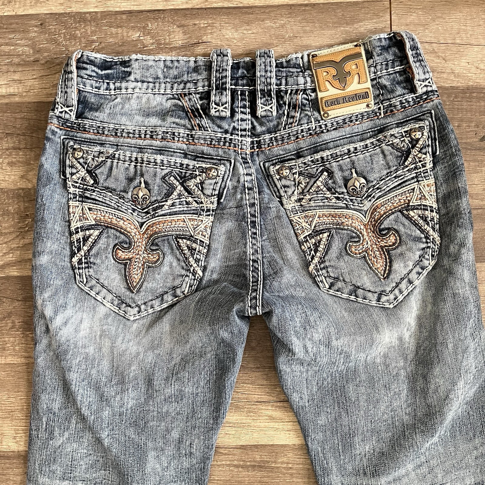 Rock Revival Mens “Rattan” Slim Bootcut Jeans Mens 32×30 Blue Denim