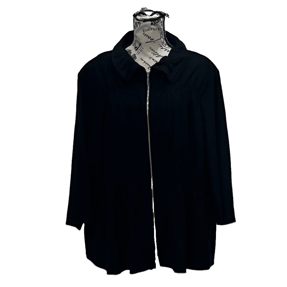 Ming Wang Black Ruffle Collar Zip Front Stretch Knit Nylon Jacket Women’s 2X