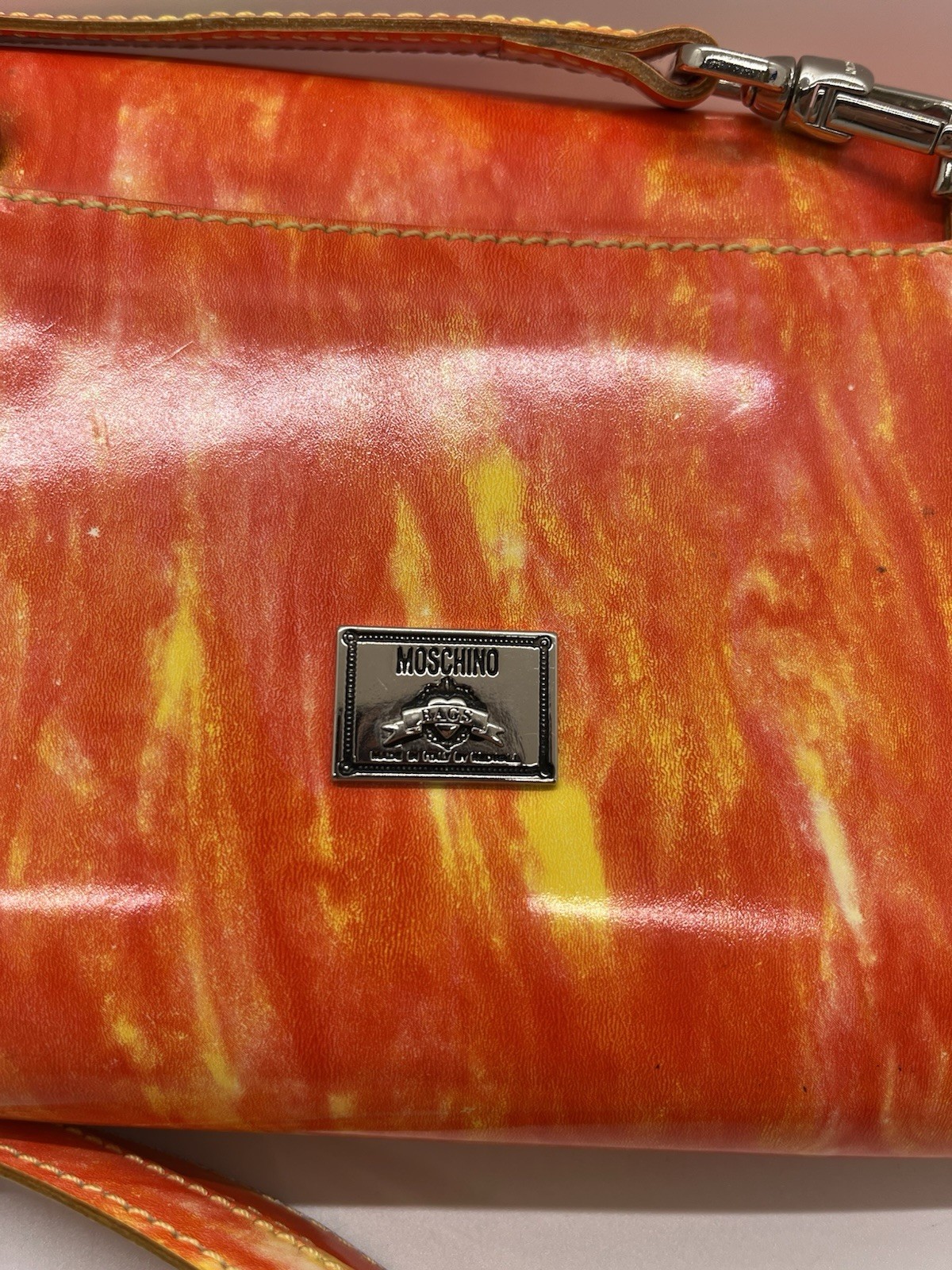 Vintage MOSCHINO Redwall FLAMES / FIRE Shoulder Handbag Clutch Made in Italy