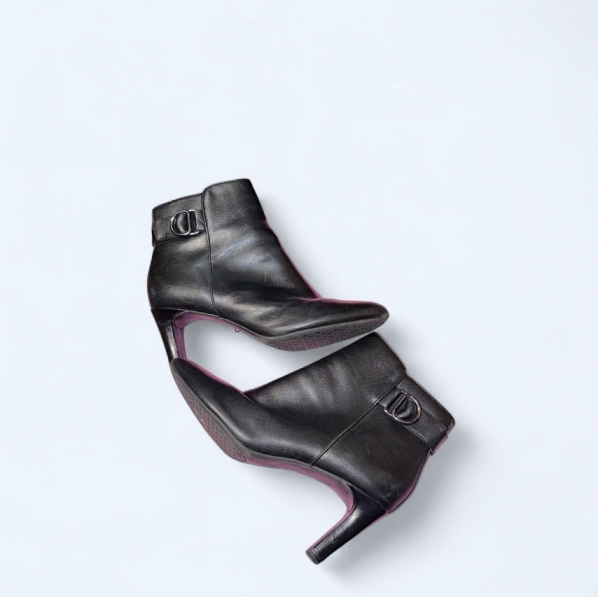 Women’s Black Faux Leather Ankle Bootie Pointed Toe Stiletto Zip Buckle 8.5