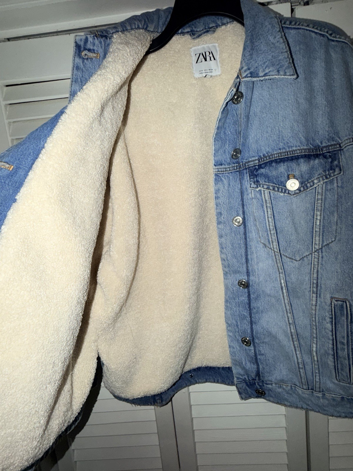 Zara Cotton Fleece And Denim Linen Jacket Small