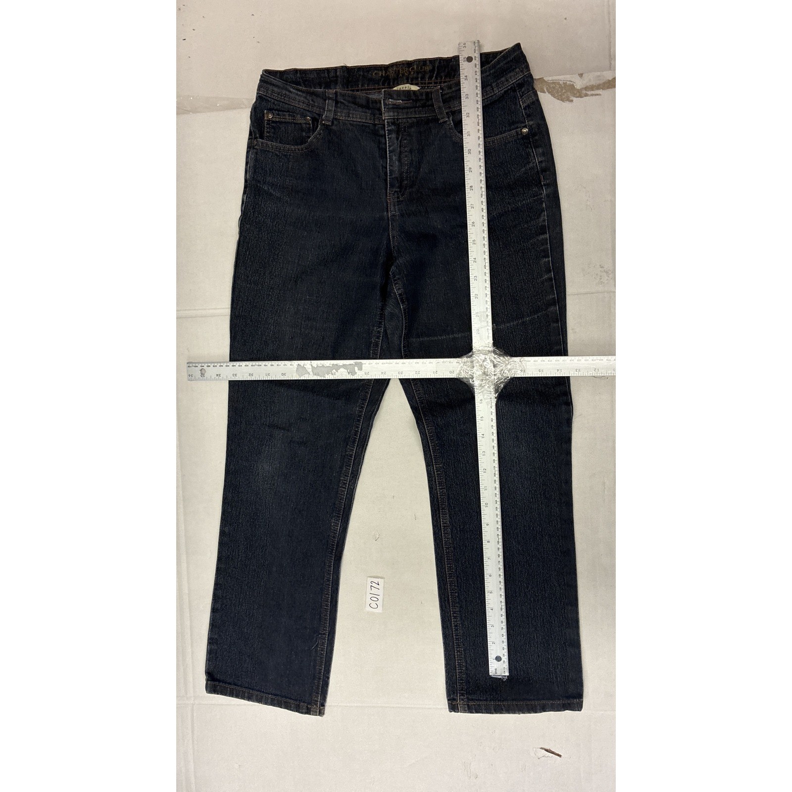 Charter Club Classic Straight Leg Jeans Dark Wash Blue Petite 10P Stretch Denim
