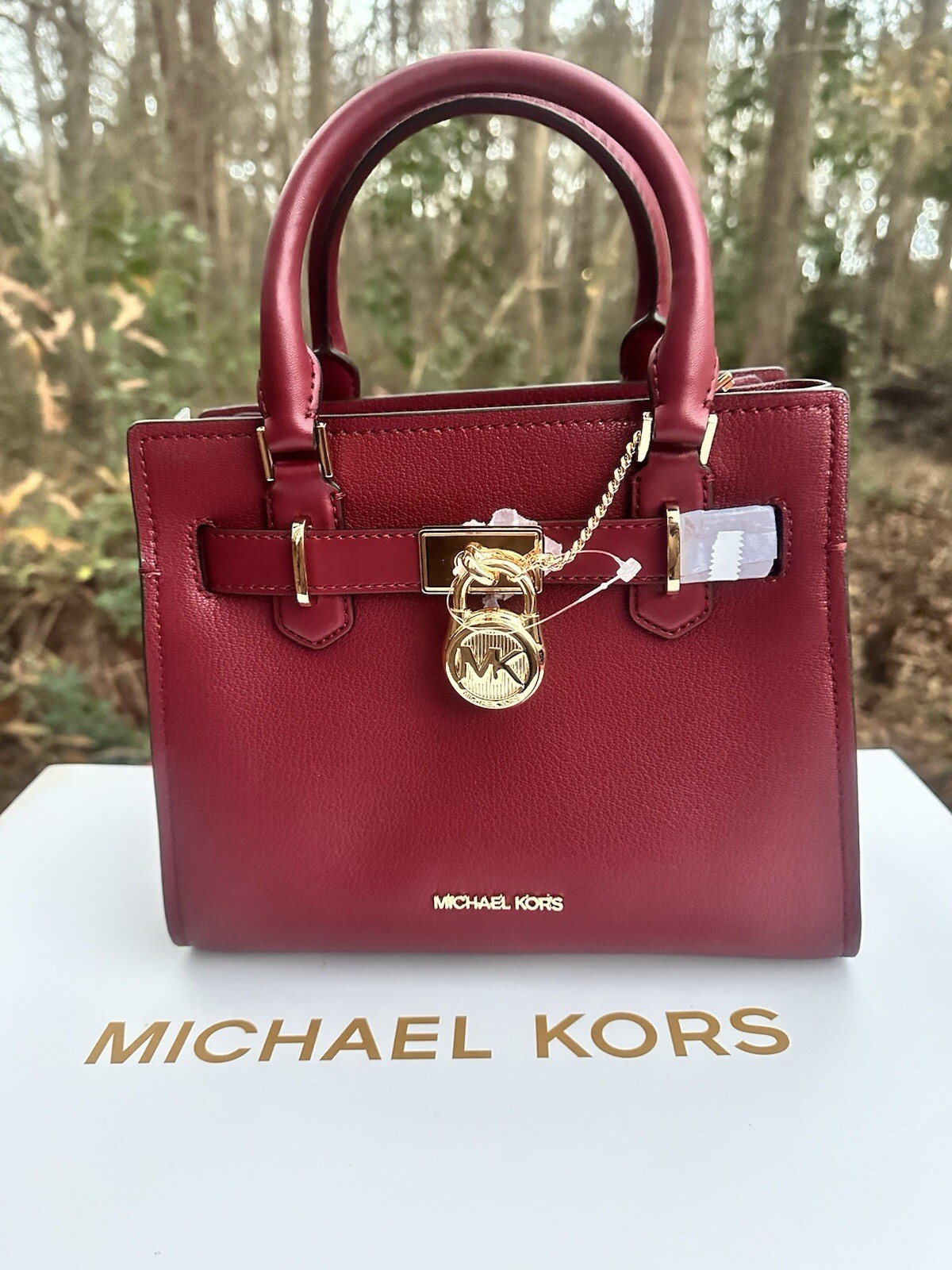 Michael Kors Hamilton Small Satchel Leather Crossbody Bag Mulberry