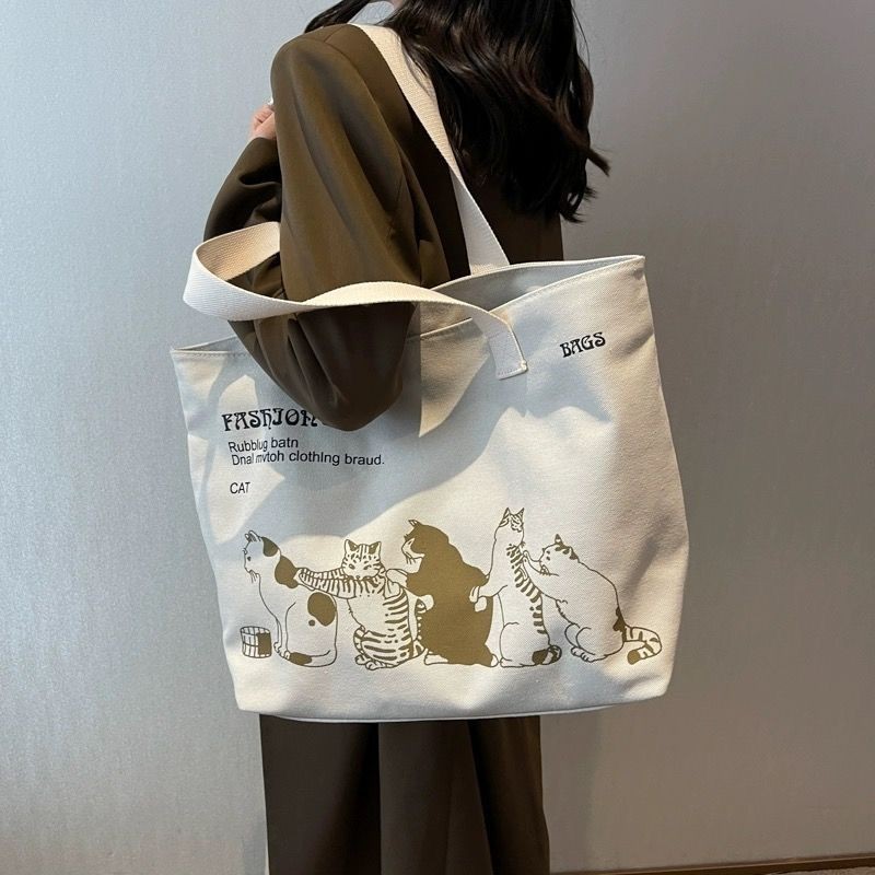 American retro fashion canvas bag shoulder large capacity underarm tote bag #3