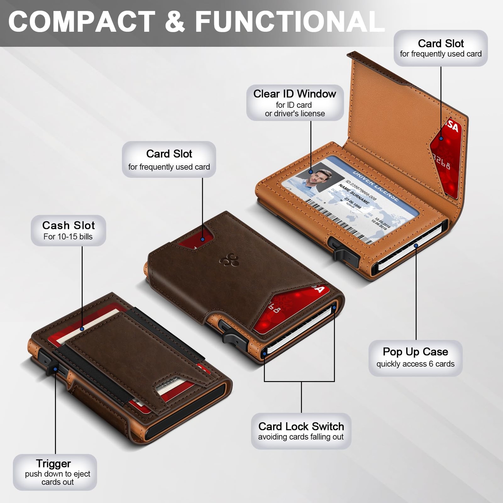 Wallet for Men Wallet with Slim Pop Up Card Holder 913 Cards, Bifold Minimali…