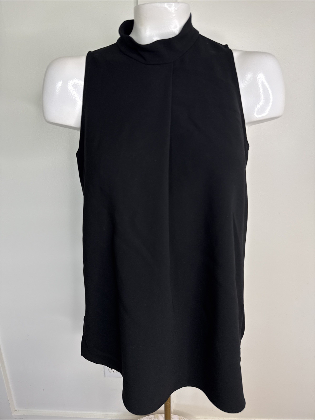 Theory Womens Size S Black High Neck Sleeveless Tunic Blouse Back Zip