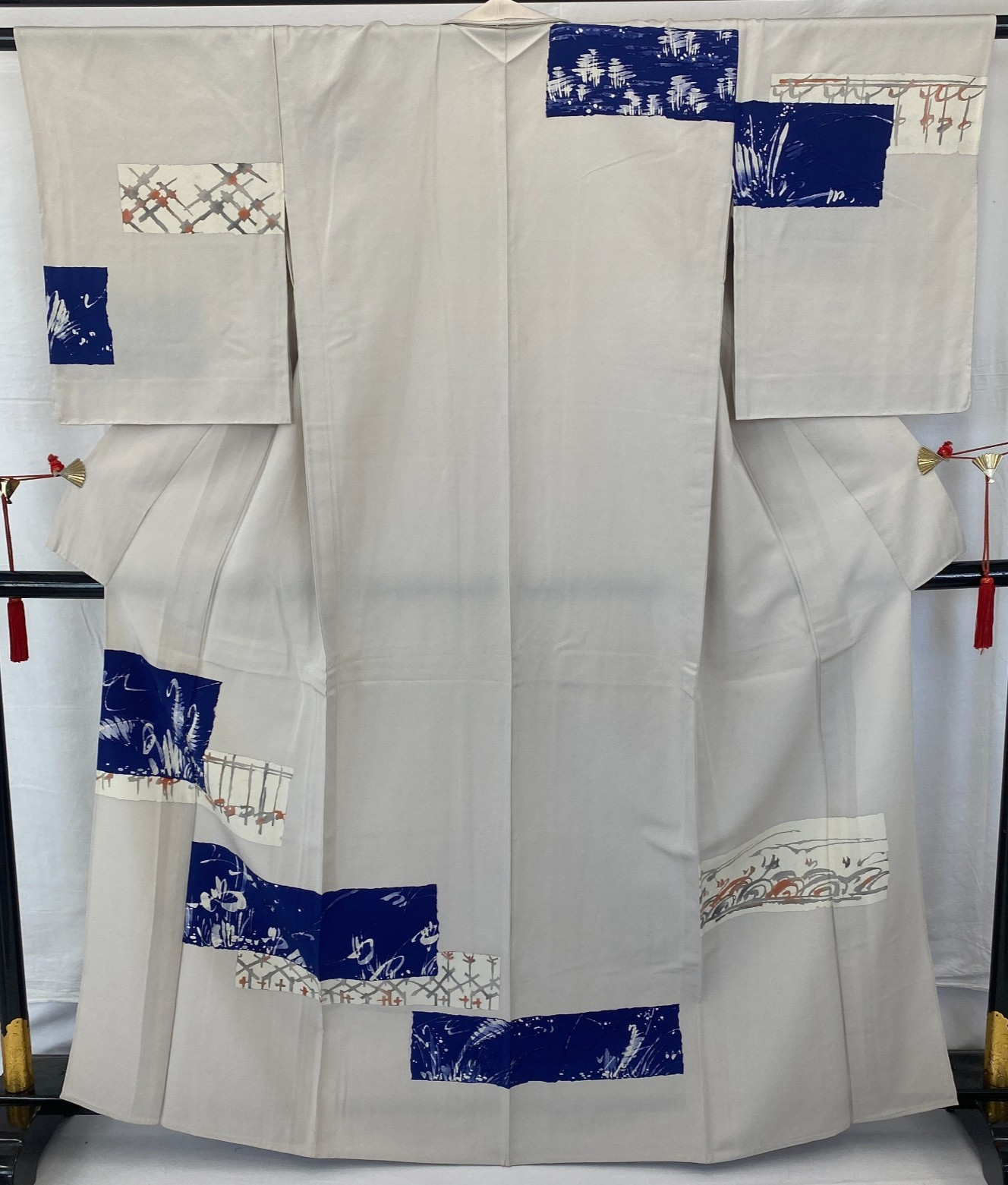 Japanese Vintage Kimono Polyester White No Lining Komon Traditional Length 63in