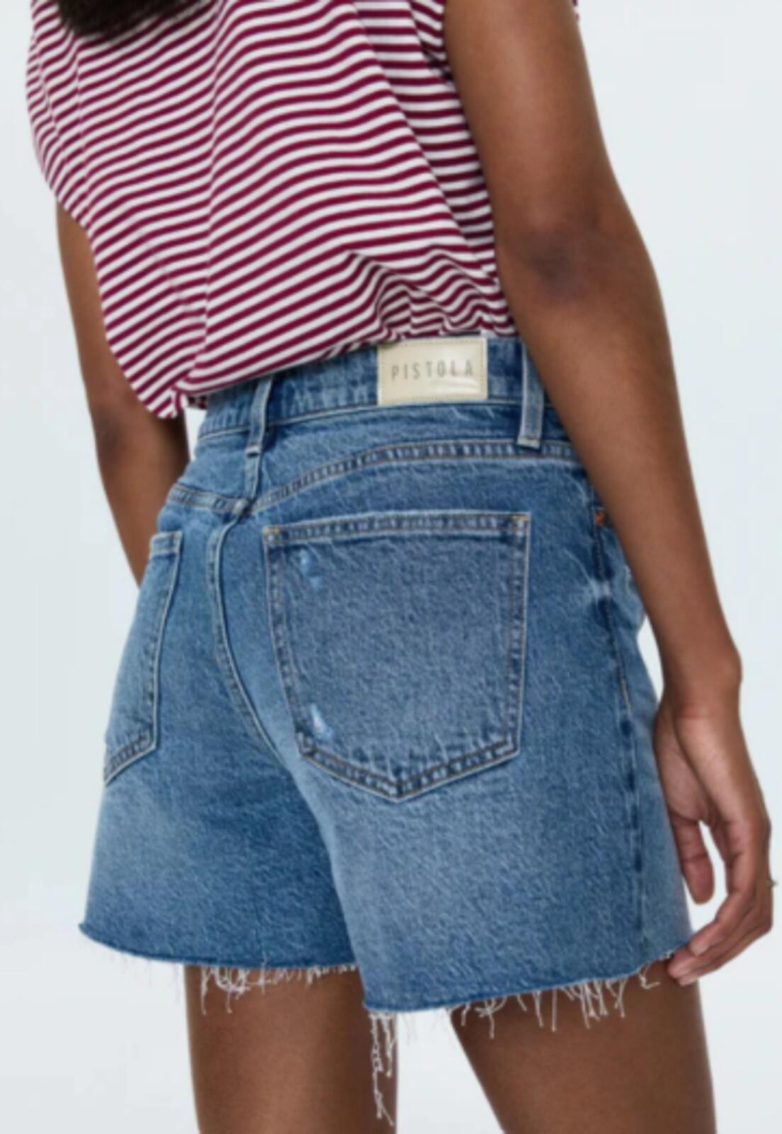 PISTOLA | Kennedy Denim Cutoff Jean Shorts Raw Hem Light Medium Wash Distressed