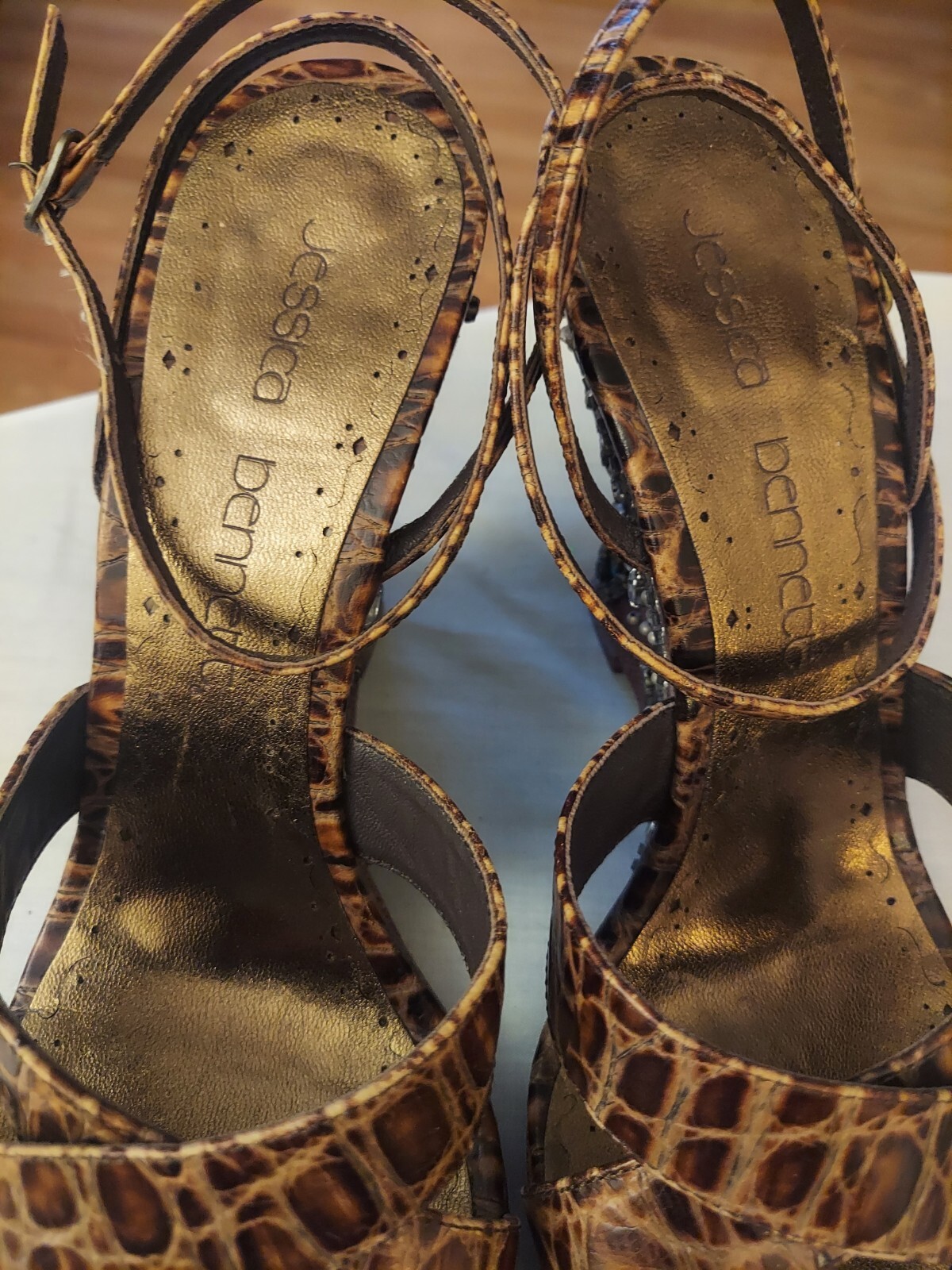 Jessica Bennett Brown Leather Anklestrap Wedge Sandal Pumps Size 10M