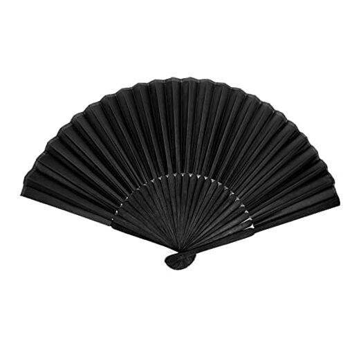 Black Folding Hand Classic Style Fan Fabric Bamboo Ribs Hand Held