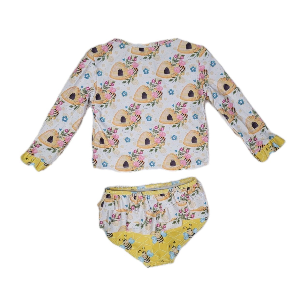 Pete And Lucy Two Piece Swimsuit Girls Size 12-18M Bumblebee Print Bathingsuit A