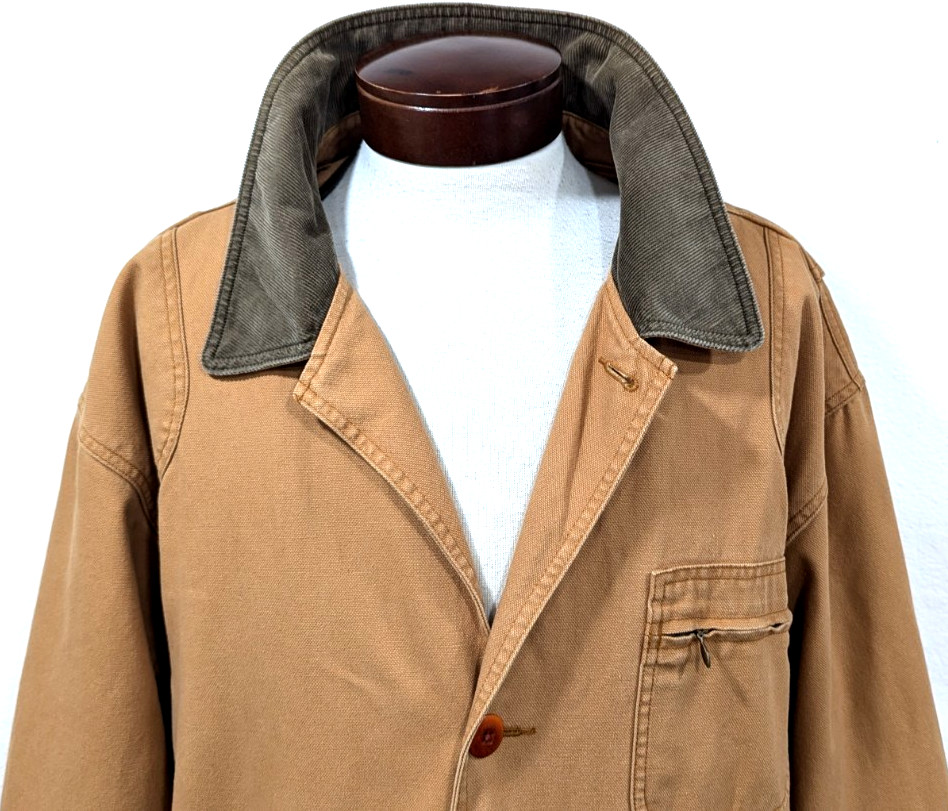 Vtg LL BEAN Barn Chore Coat Tan Canvas Red Plaid Wool Lining Men’s XXL TALL EUC*