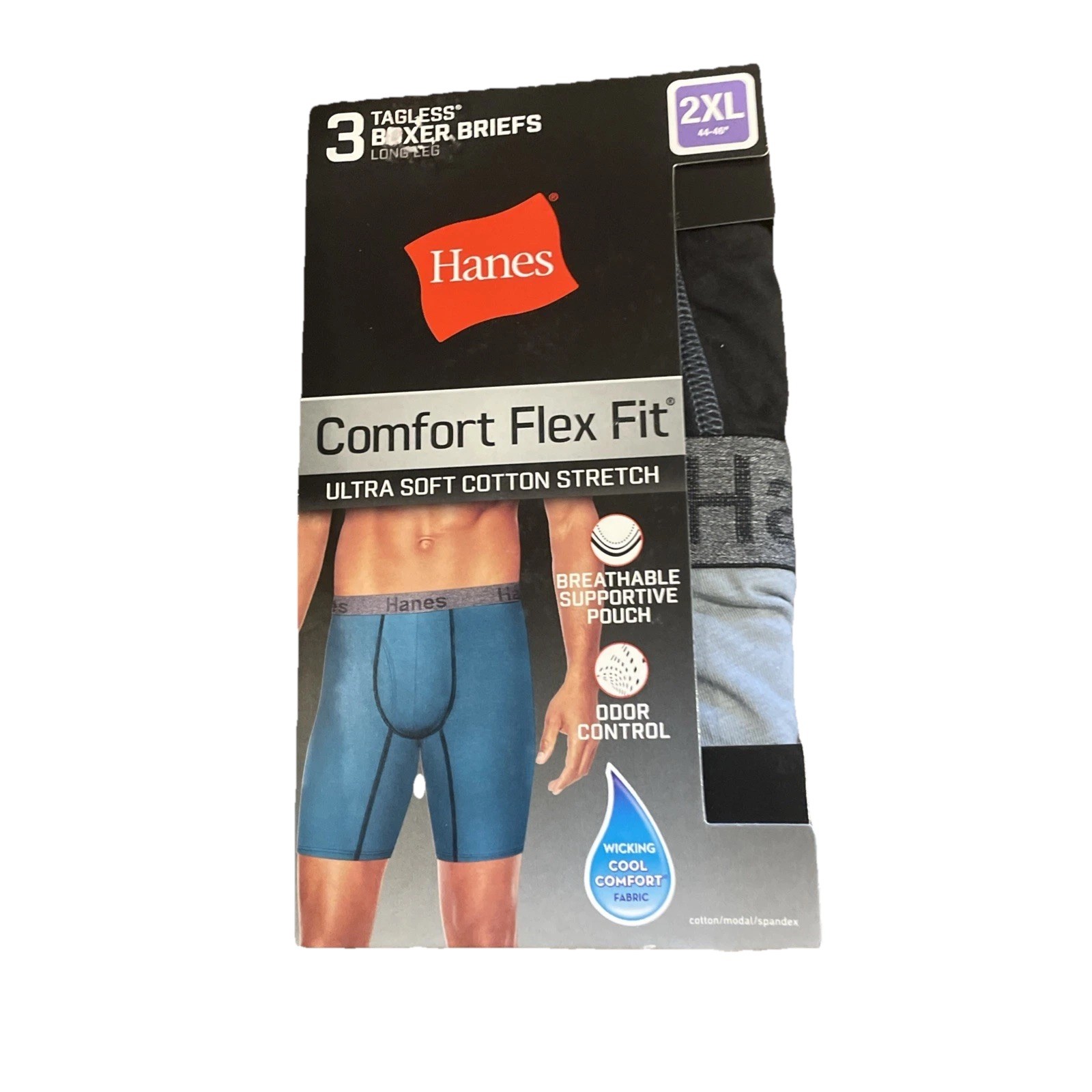 New 3 Pack Hanes Mens Comfort Flex Fit Ultra Soft Long Leg Boxer Briefs Size 2xl
