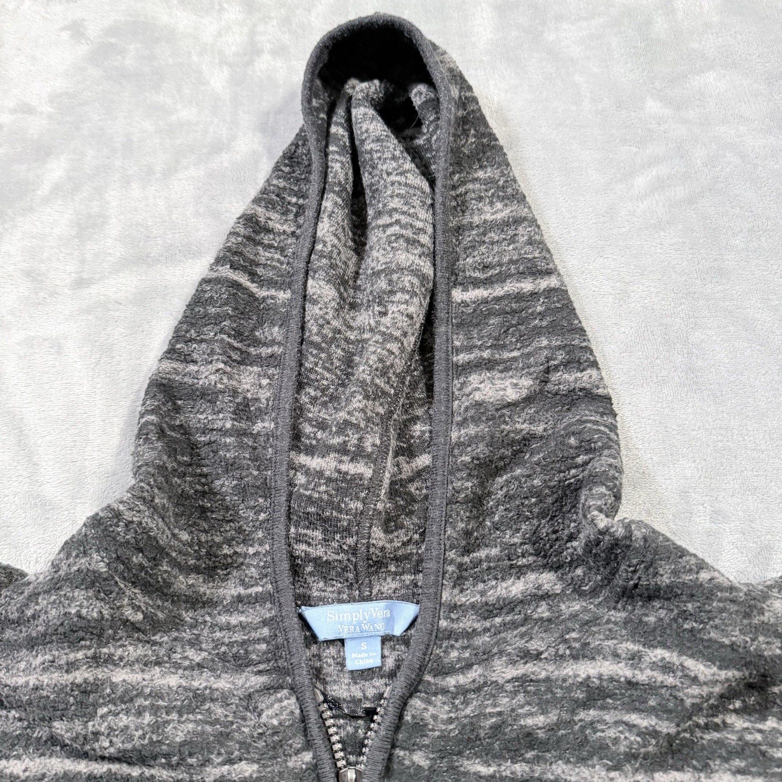 Simply Vera Vera Wang Women’s Heathered Gray Full Zip Fleece Hoodie Pockets S