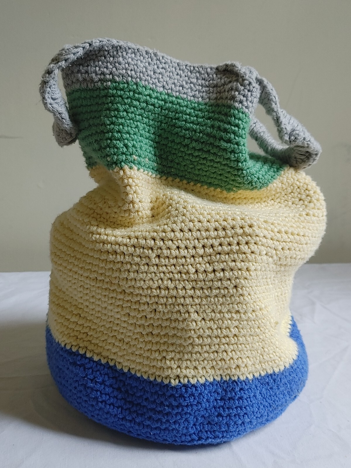 Vintage Crochet Handmade Bag Purse Sack Homemade Rainbow Stripe Hippy Boho