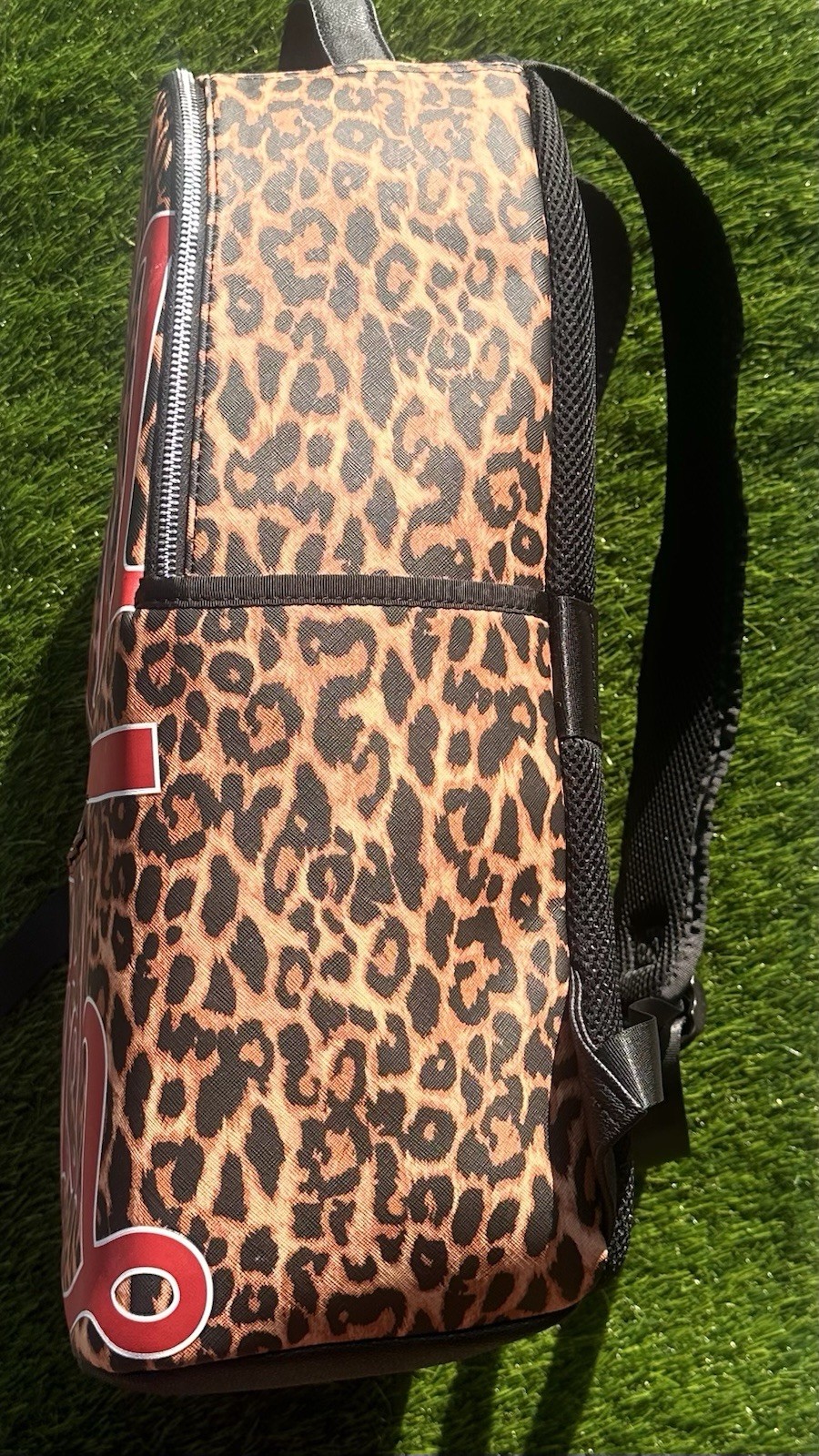 Von Dutch Leopard Animal Print Backpack Brown/Black/Red Zip Adjustable Strap