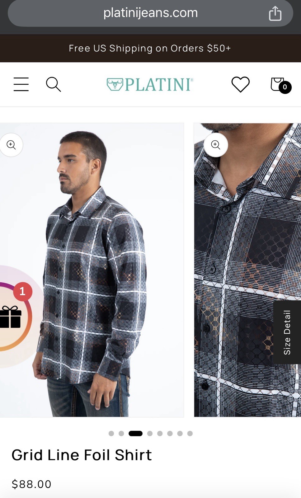 Platini Men’s 2XL Check Button-Up Shirt Long Sleeve Stretch Black White Gold