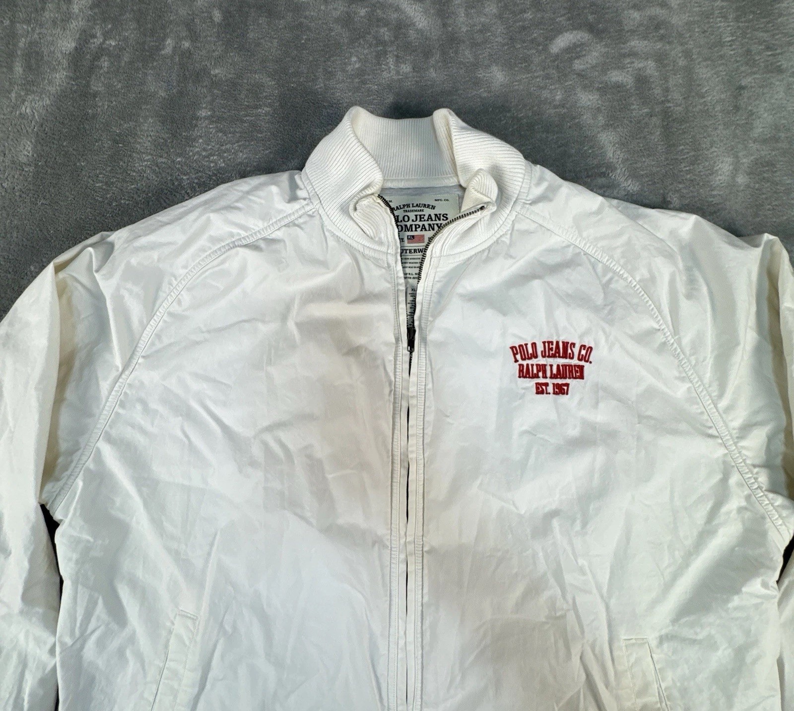 Polo Jeans Co Ralph Lauren Jacket Mens XL White Windbreaker Insulated Vintage