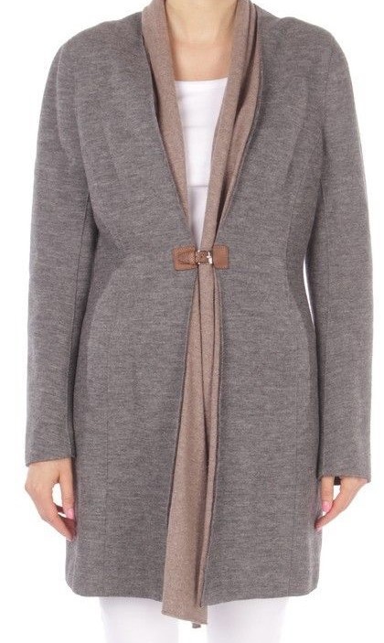 NWT FABIANA FILIPPI Gray Wool Coat with Leather Buckle Size IT46