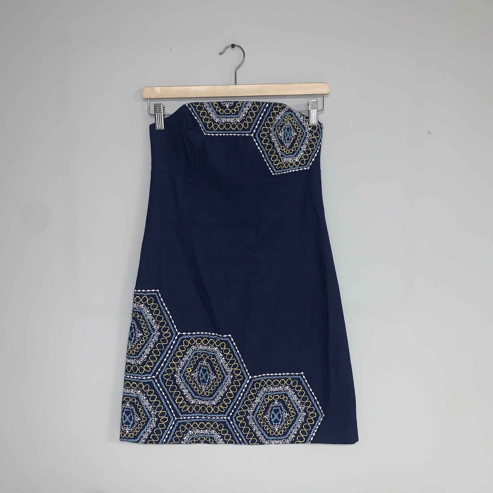 Lilly Pulitzer Honeycomb Home Bowen Strapless Dress Embroidered Navy Blue Size 0