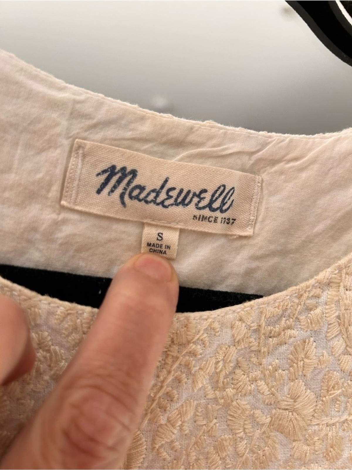 Madewell White 100% Linen Tank Dress with Light Beige Embroidery Accents