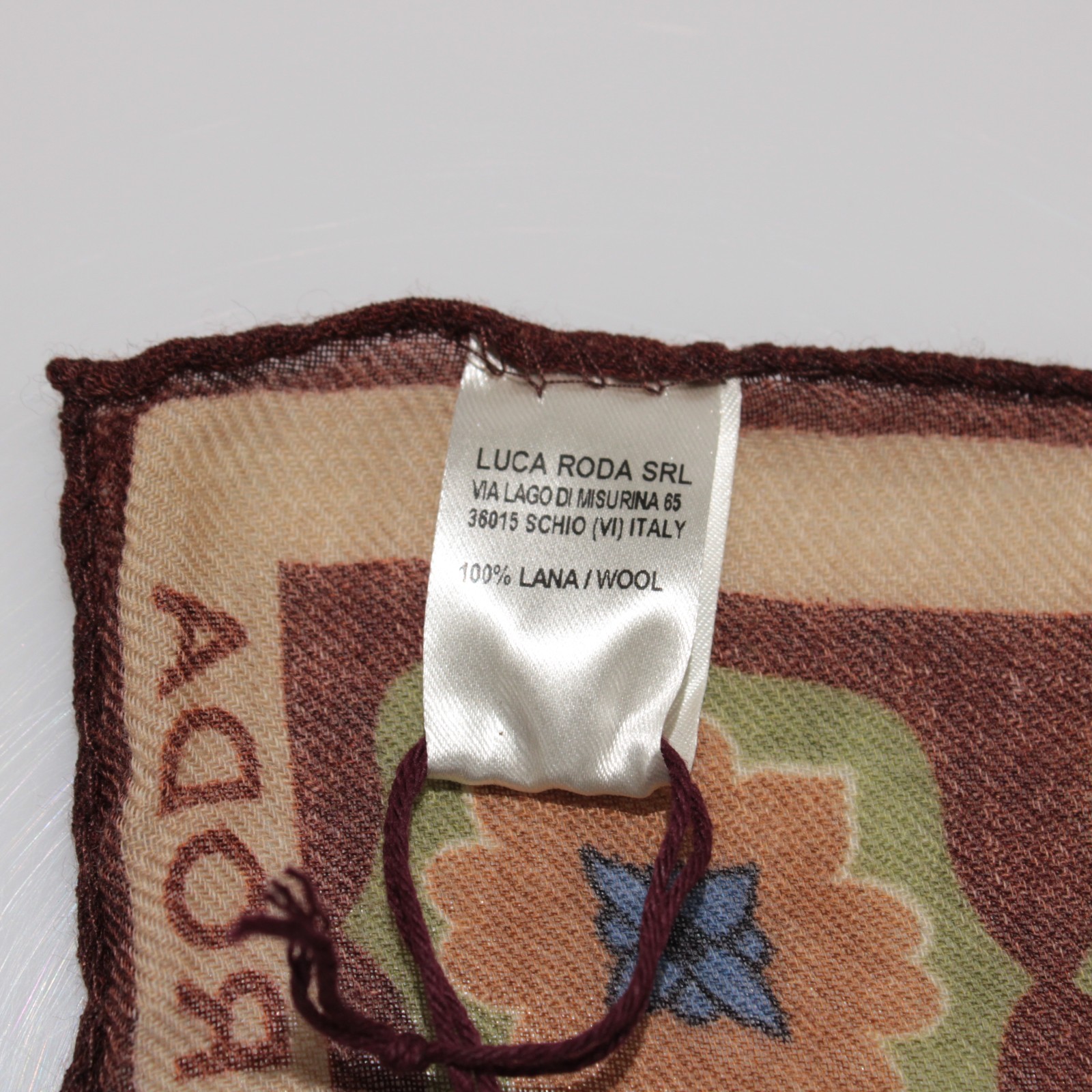 Roda NWT 100% Wool Pocket Square Brown / Green / Orange / Blue Geometric Print