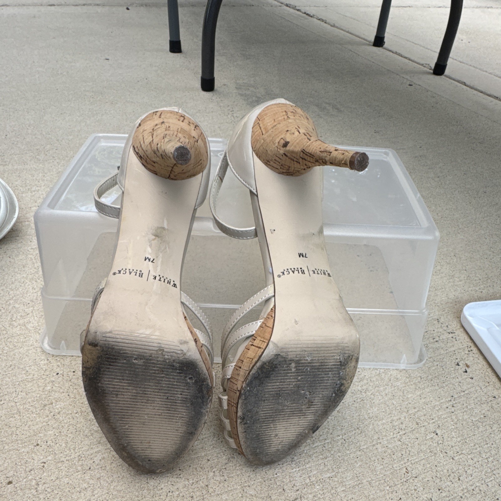 White House Black Market Ivory Ankle Strap Cork Platform Heels Women’s Size 7