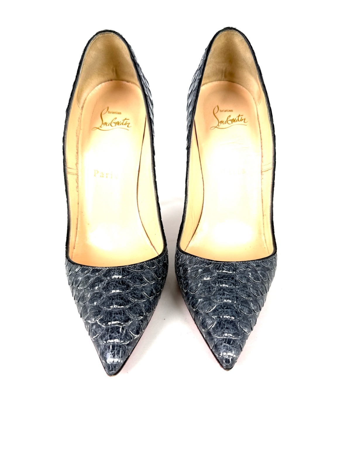 Christian Louboutin So Kate 120mm Dark Gray Python Snakeskin Pump Heels 38