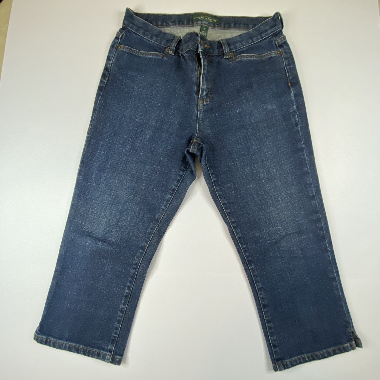 LRL Lauren Jeans Co Womens Classic Midcalf Denim Capri Denim Size 6 Dark Wash