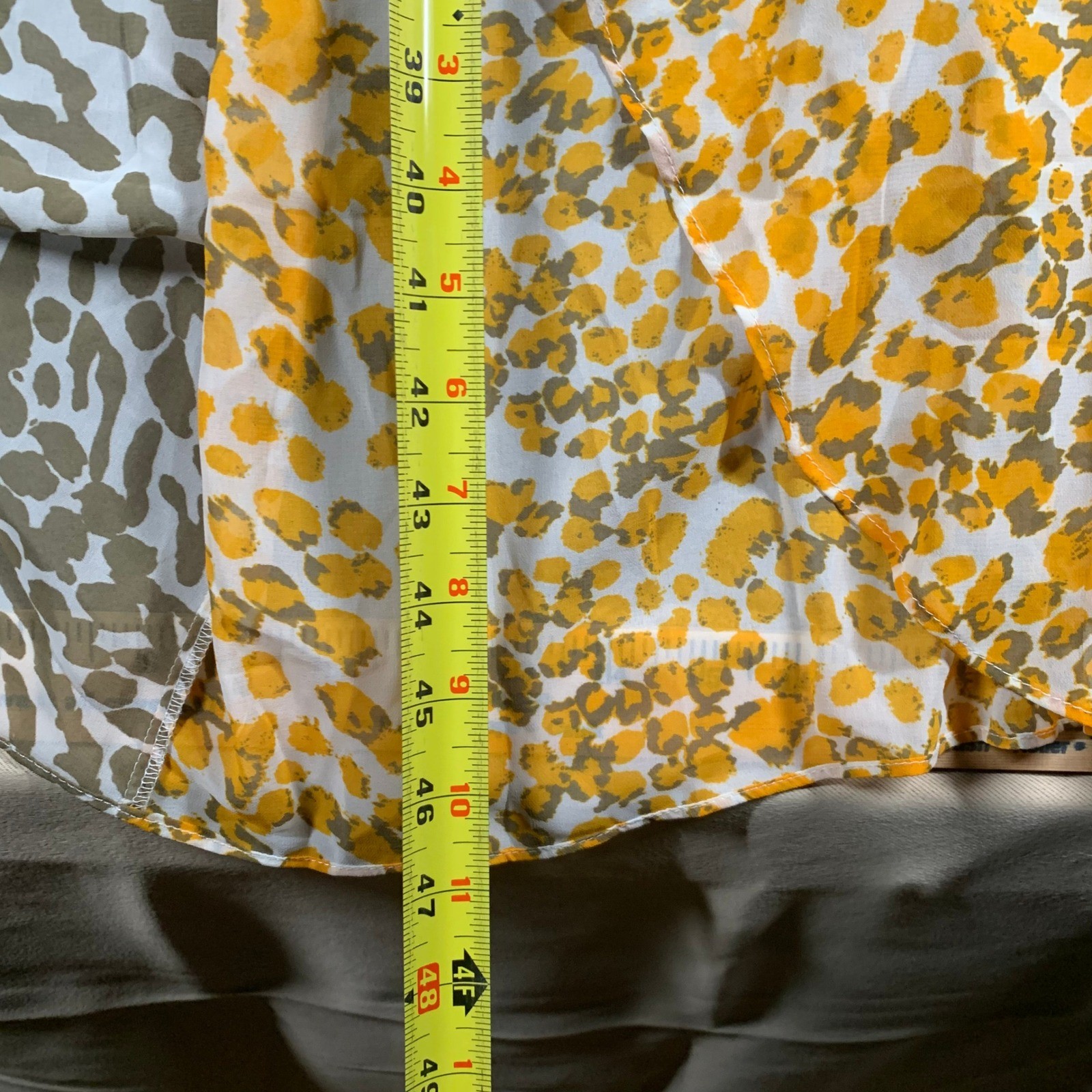 NWT Sheer Cover Up Pool Maxi Off Shoulder Bell Sleeve Animal Print Yellow Beige
