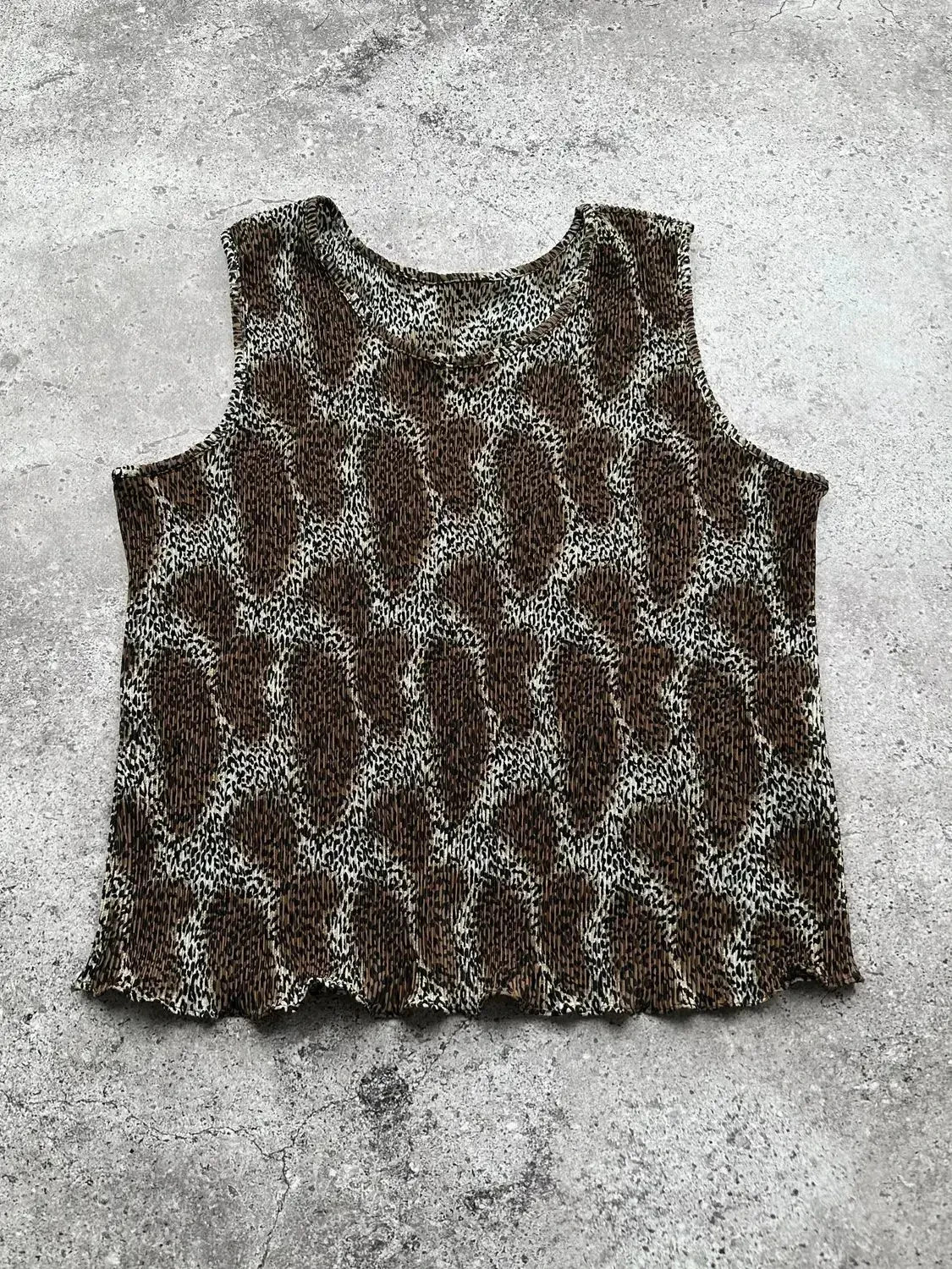 Vintage Women’s Leopard Print Pleated Tank Top Sleeveless Sheer Y2K Stretch
