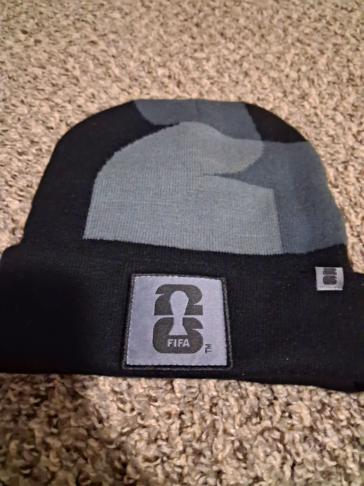 FIFA Black/Gray Colorblock Beanie Hat Patch Sports Unisex Adult One Size