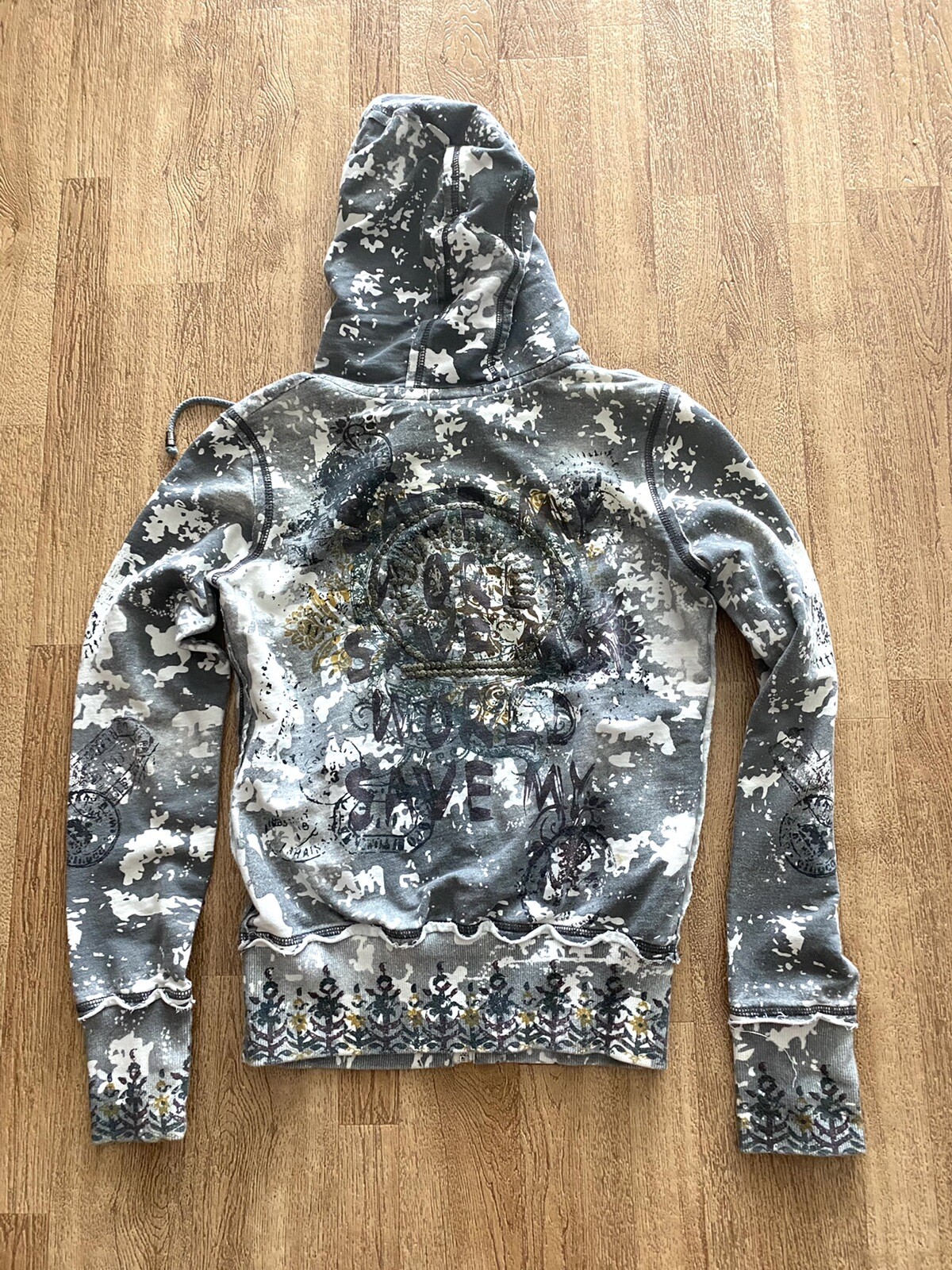 Mollo Rello “Save My World” Sequin Graffiti Print Hooded Full Zip Sweatshirt S