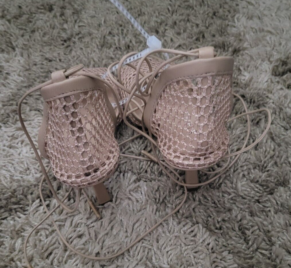 Gianni Bini Reagan Mesh And Leather Ankle Wrap Square Toe Pumps 5.5