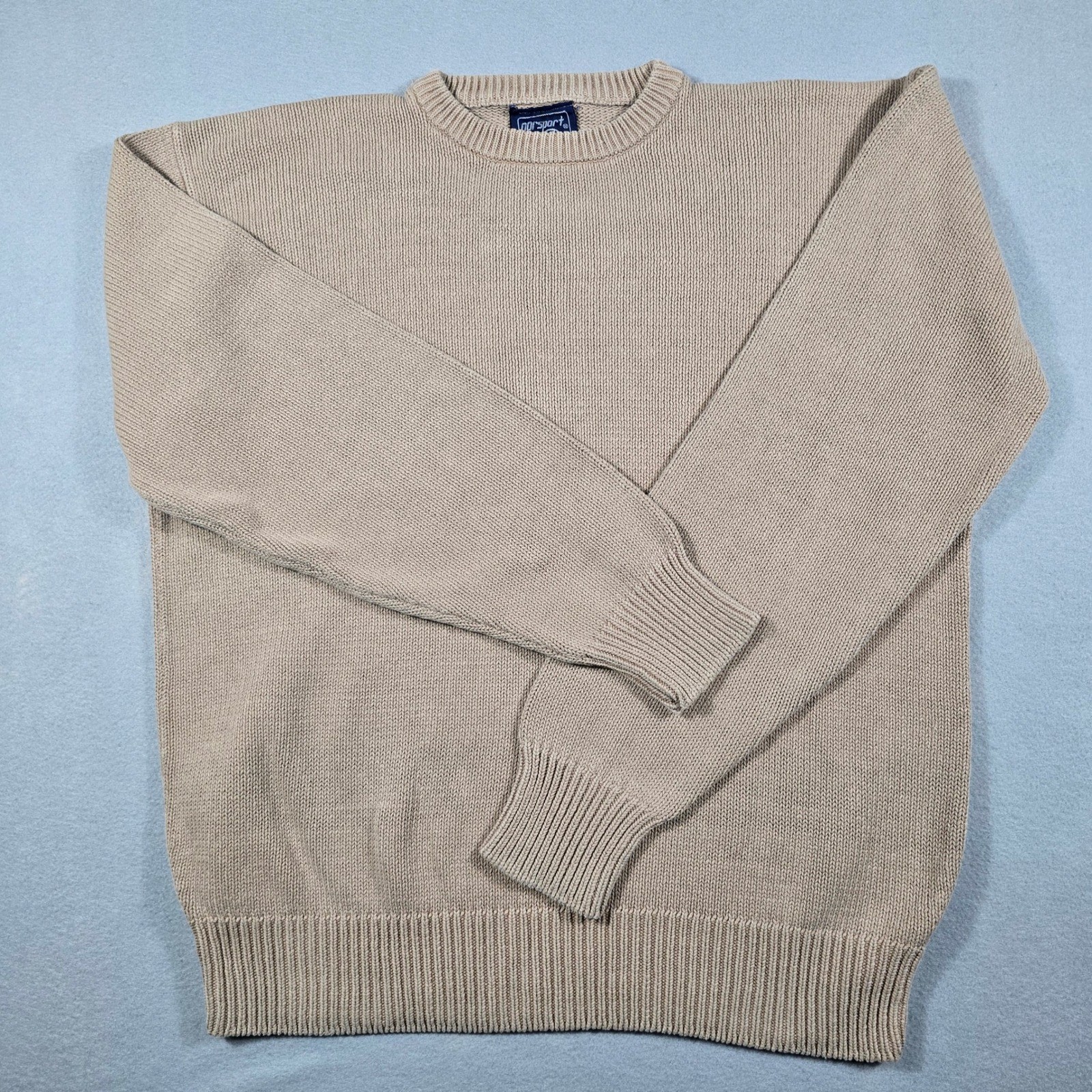 Norsport Men XL Tan Cotton Ramie Sweater Crewneck Shaker Knit Solid Vintage