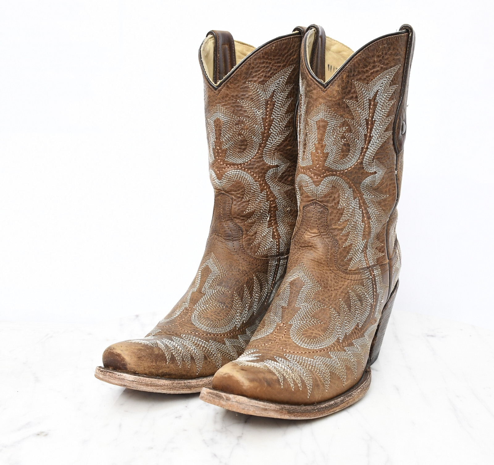 CORRAL G1902 LEATHER STITCHED Brown WESTERN Cowgirl Riding BOOTS Womens Sz 8
