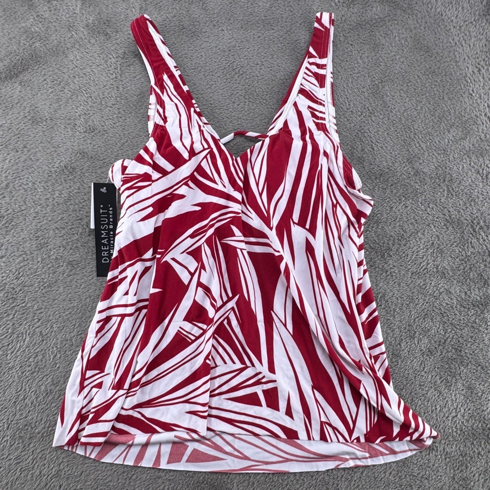 Dreamsuit by Miracle Brands Tankini Top Womens 10 Red White NEW Tropical Palm
