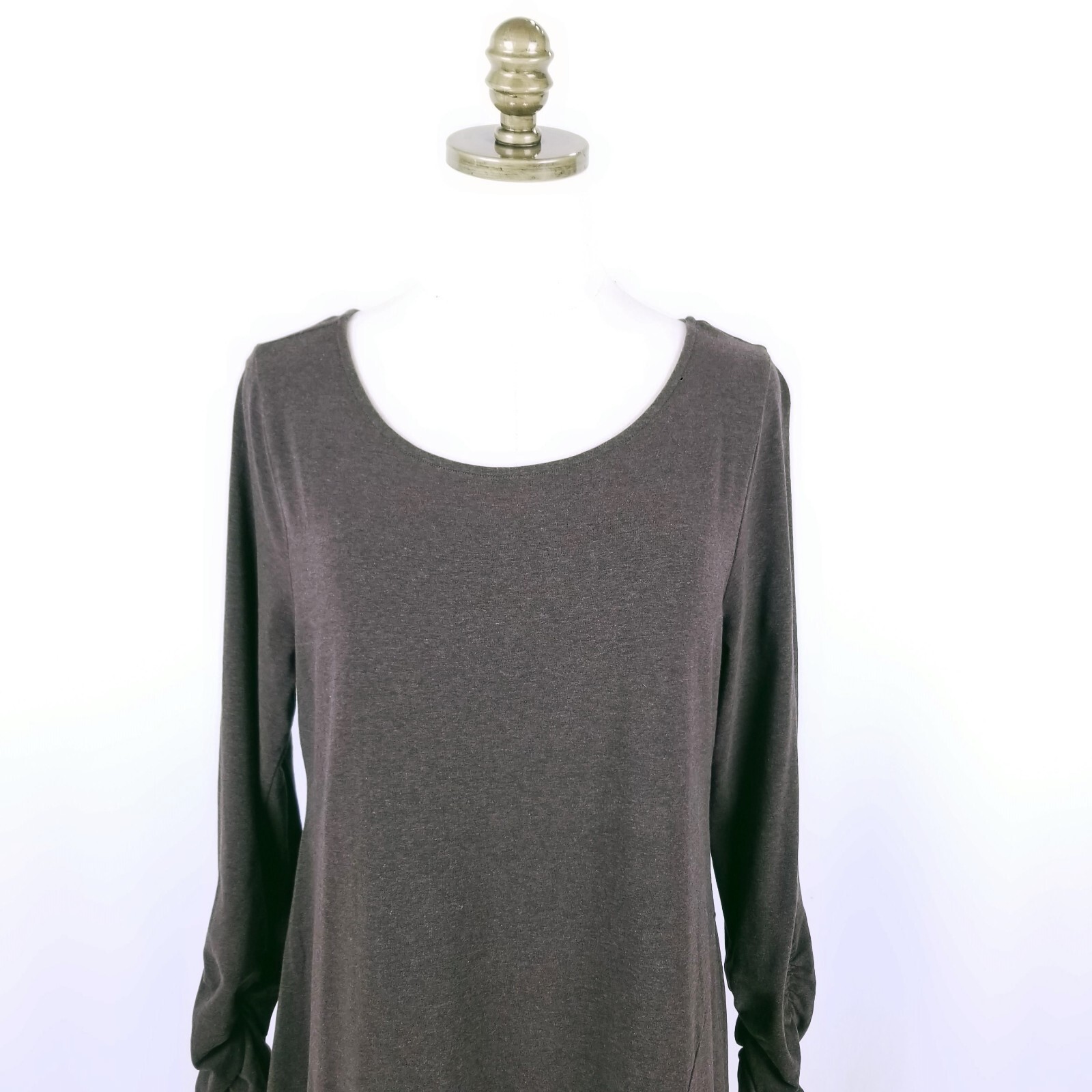Soft Surroundings Long Sleeve T-Shirt Dress Size L Solid Brown Ruched Sleeve