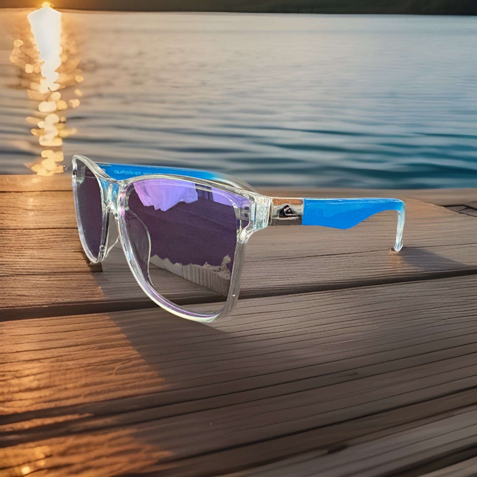 New Quiksilver Sunglasses Unisex Clear Blue Multi Color Mirror Lense UV400
