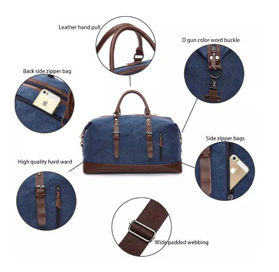 Oversized Weekender Duffle Bag Canvas Leather Trim Travel Luggage