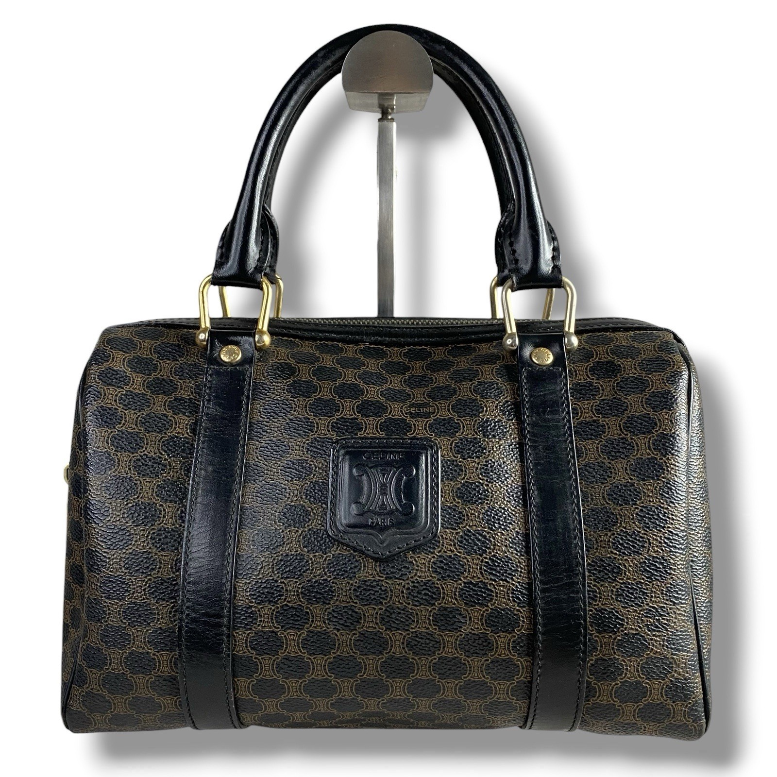 CELINE celine Black Macadam Triomphe Mini Boston Bag Handbag y2k Logo Vintage