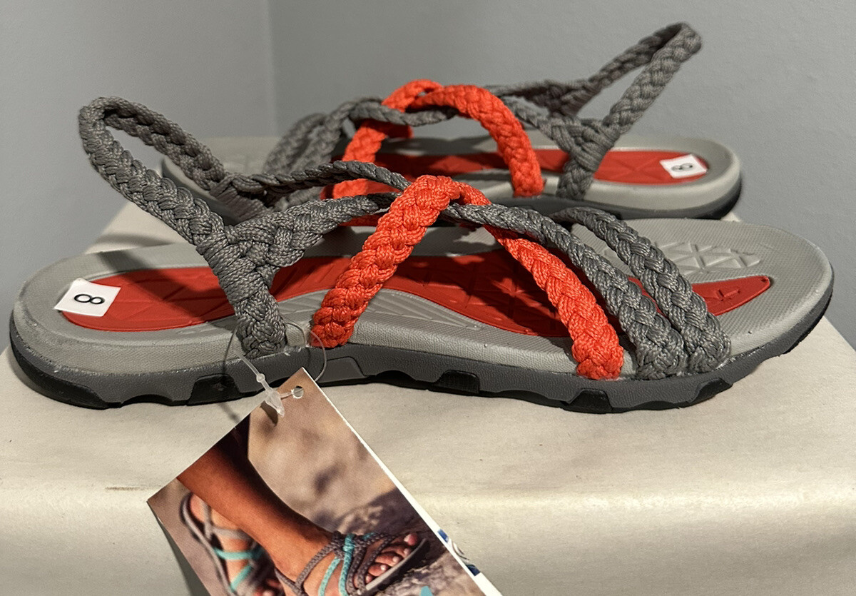 Plaka Explore Hiking Sandals for Women Arch Support Gray Red Size 8 Brand New