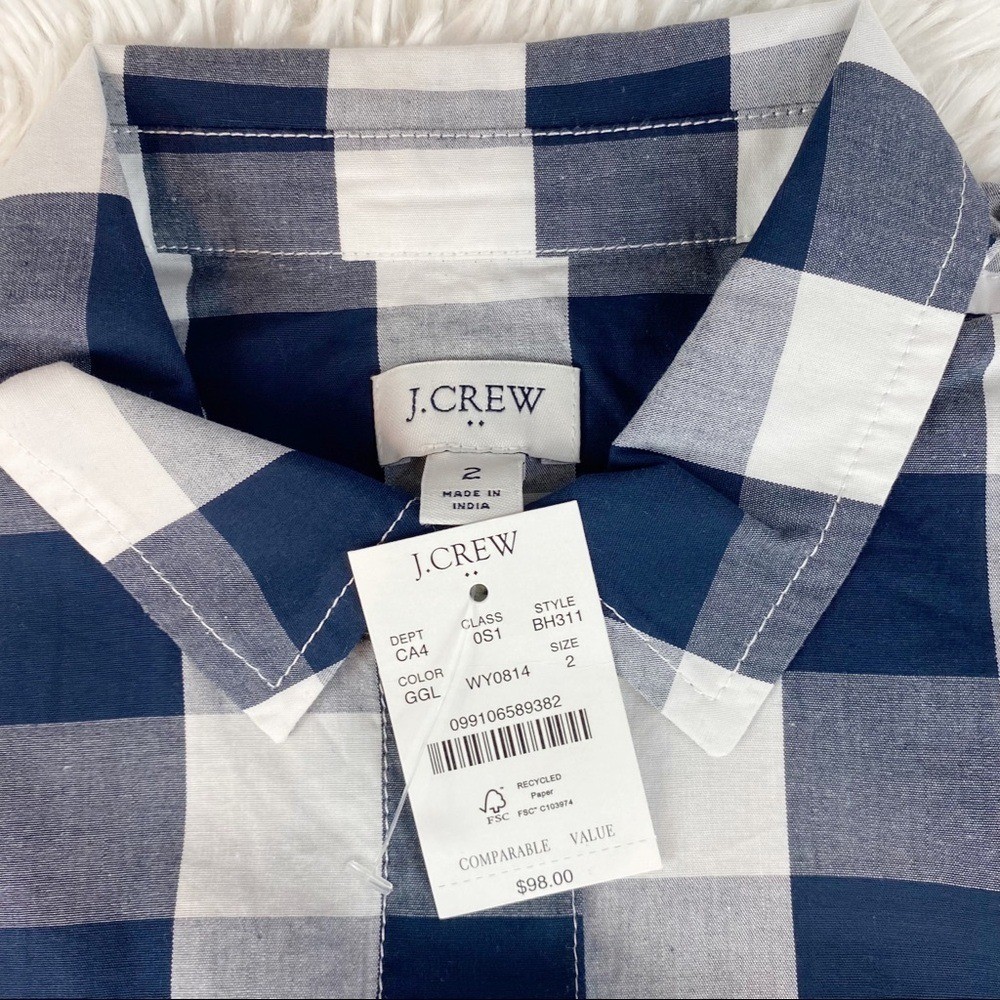 J Crew New Gingham plaid belted shirtdress long sleeve button up black white