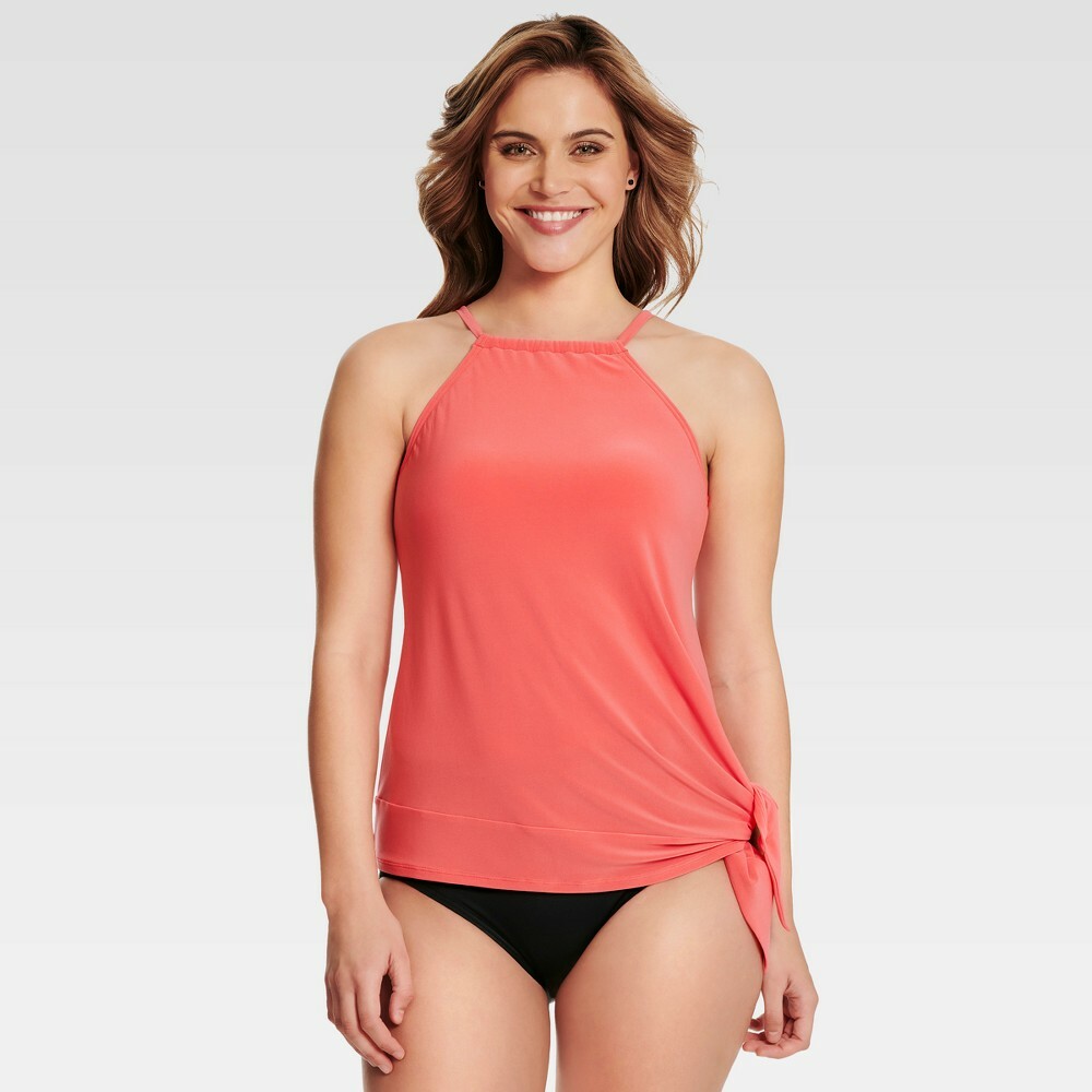 Dreamsuit by Miracle Brands Slimming Control High Neck Tankini Top- Coral 6
