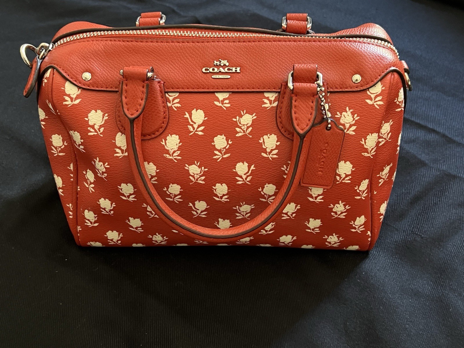 Coach Mini BENNETT Satchel In Floral Print Coated Canvas RED Crossbody