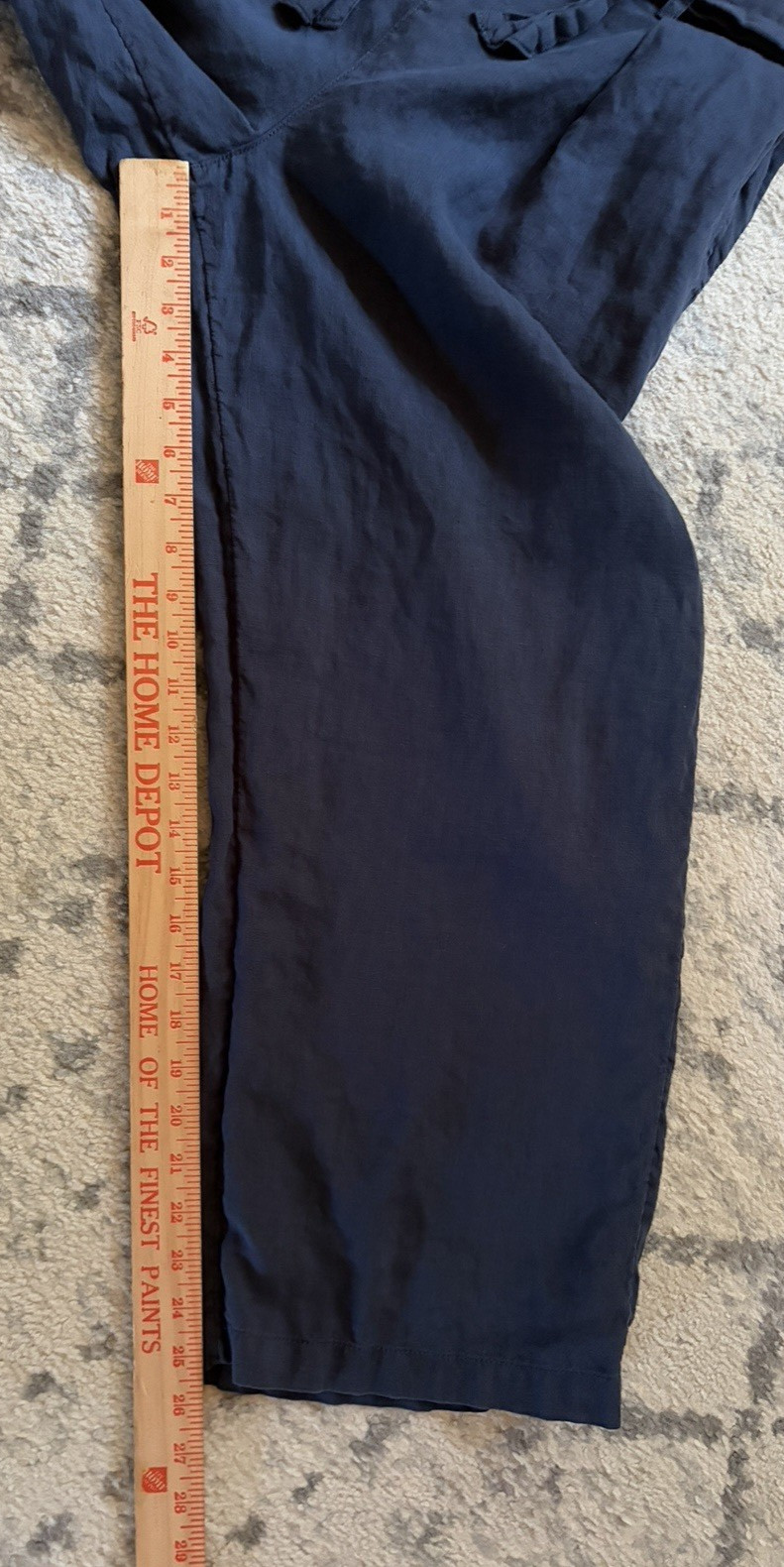 Nicole Miller Linen Pants Large L Blue Wide Leg Cropped Paperbag Waist Tie Belt