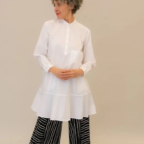ALEMBIKA WHITE Freedom Flounce LONG SLEEVE TUNIC TOP MADE IN ISRAEL Lg Nice