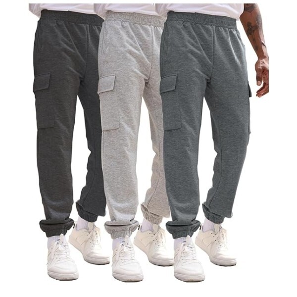 3 PACK: Men’s Fleece Lined Slim Fit Casual Tech Jogger Sweatpants Zipper Pockets